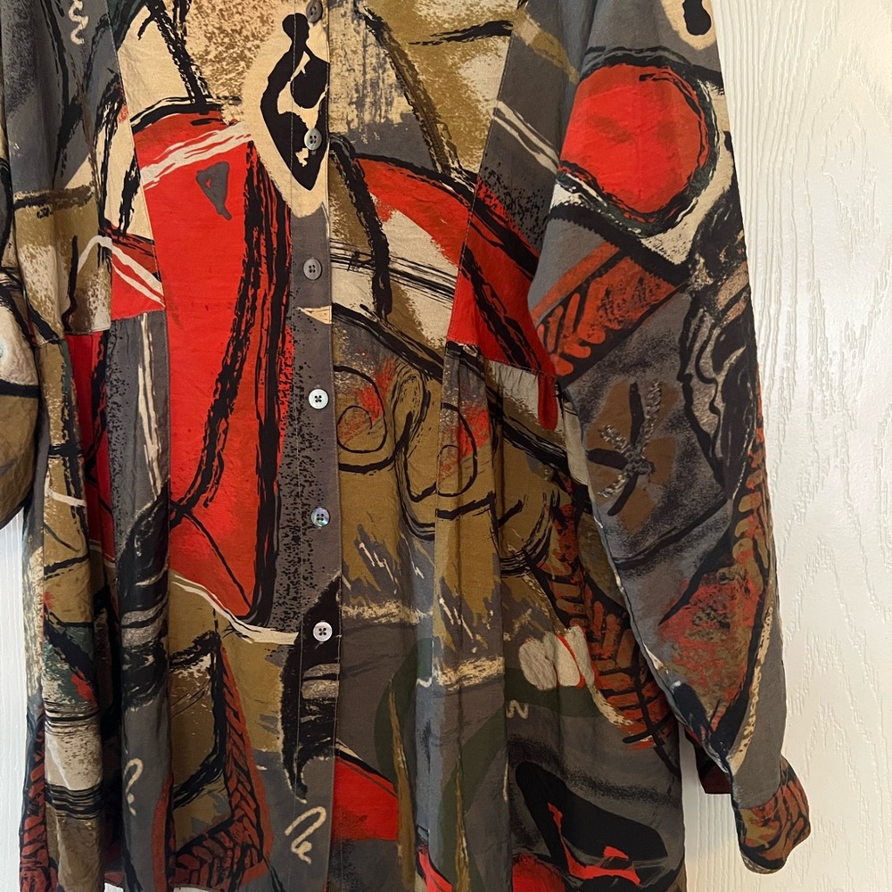 John Mark Artistic Abstract Women's Button Down Shirt - Red, Black, Gray - Picture 6 of 7